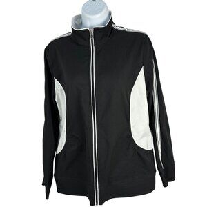 Womens Black & White Zip-Up Jacket Size L